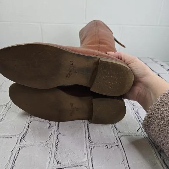 Madewell Sidney brown tall leather low heel equestrian riding boots