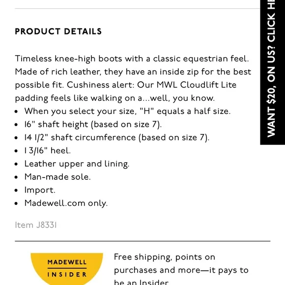 Madewell The Winslow Knee-High Boot Size 9