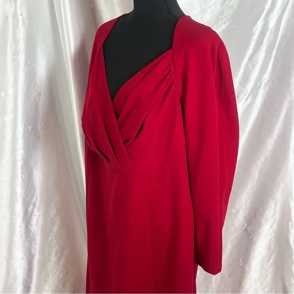Maggy London Red Long Sleeve Midi Sheath Dress – Chic &amp; Sophisticated (Size 14W)