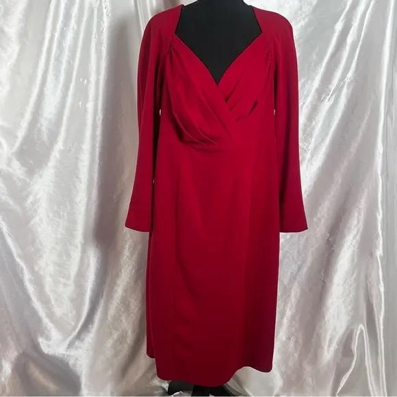 Maggy London Red Long Sleeve Midi Sheath Dress – Chic &amp; Sophisticated (Size 14W)