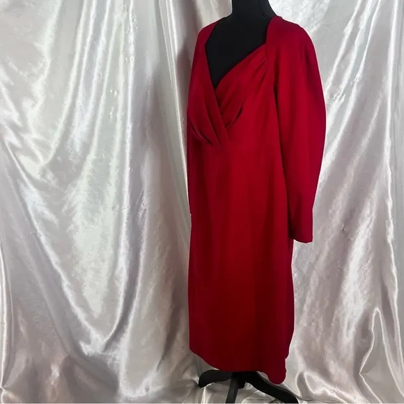 Maggy London Red Long Sleeve Midi Sheath Dress – Chic &amp; Sophisticated (Size 14W)