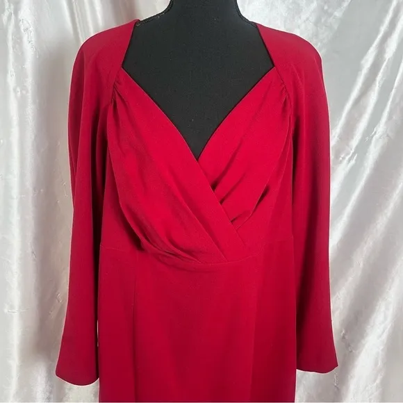 Maggy London Red Long Sleeve Midi Sheath Dress – Chic &amp; Sophisticated (Size 14W)