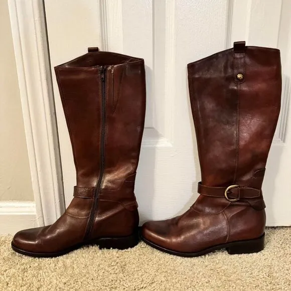 Manas - Italian Leather‎ Riding Boots Brown Equestrian Buckle Zip-Up Size 39/8