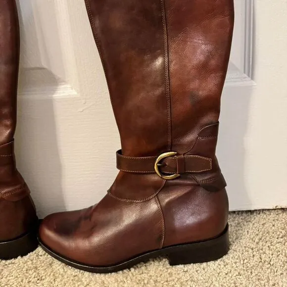 Manas - Italian Leather‎ Riding Boots Brown Equestrian Buckle Zip-Up Size 39/8