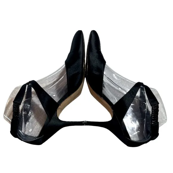 Manolo Blahnik Black Satin Rhinestone‎ Buckle Strappy Goddess Heels Shoes 7 1/2