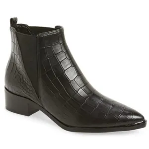 Marc Fisher Crocodile Pointy Toe Yale Chelsea Leather Boots In Black Size 8 New