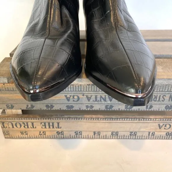 Marc Fisher Crocodile Pointy Toe Yale Chelsea Leather Boots In Black Size 8 New