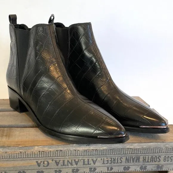 Marc Fisher Crocodile Pointy Toe Yale Chelsea Leather Boots In Black Size 8 New