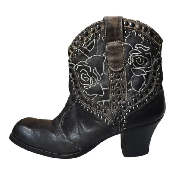 Mark Nason Rock Lives Brown Embroidered Studded Leather Ankle Boots Women's 10