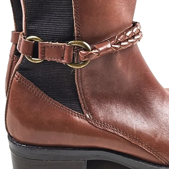 Marking Baretta Brown Leather Braided Strap Side Zip Knee High Equestrian Boot