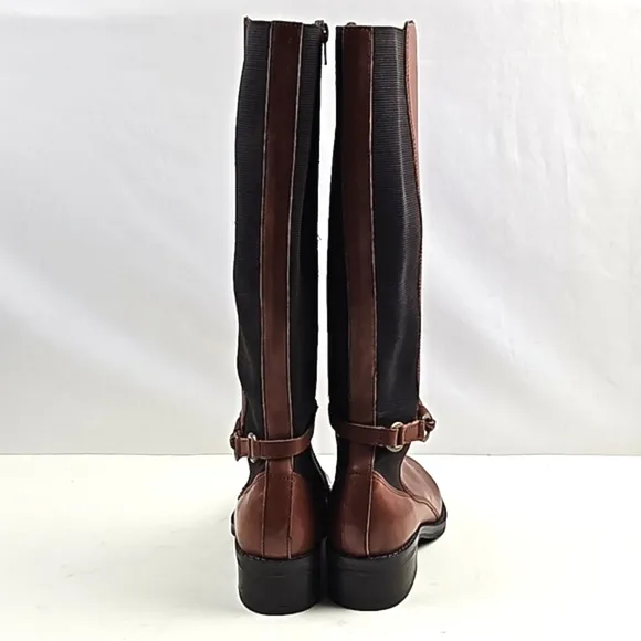 Marking Baretta Brown Leather Braided Strap Side Zip Knee High Equestrian Boot