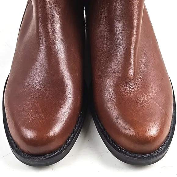 Marking Baretta Brown Leather Braided Strap Side Zip Knee High Equestrian Boot