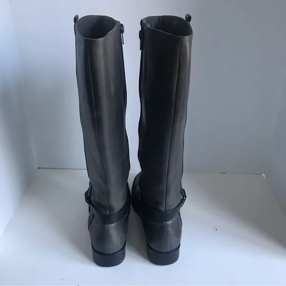 Matisse Daniel Knee High Boots Gray Black Leather Riding Tall Harness 8.5