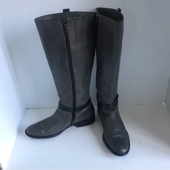 Matisse Daniel Knee High Boots Gray Black Leather Riding Tall Harness 8.5