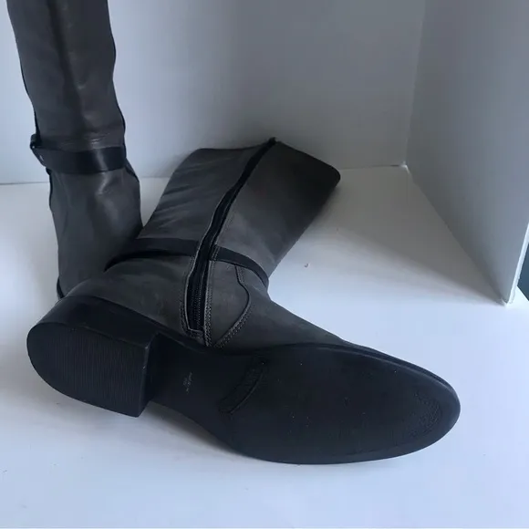 Matisse Daniel Knee High Boots Gray Black Leather Riding Tall Harness 8.5