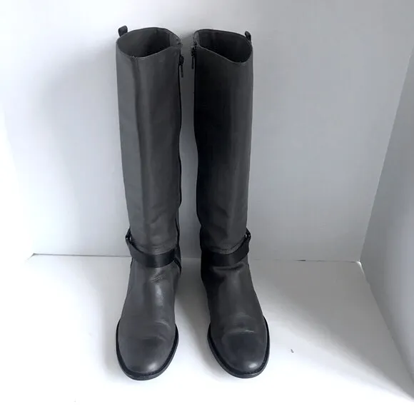 Matisse Daniel Knee High Boots Gray Black Leather Riding Tall Harness 8.5