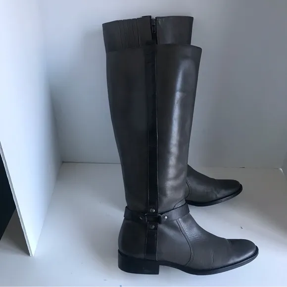Matisse Daniel Knee High Boots Gray Black Leather Riding Tall Harness 8.5