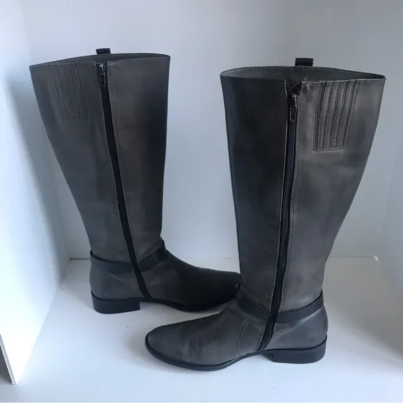 Matisse Daniel Knee High Boots Gray Black Leather Riding Tall Harness 8.5