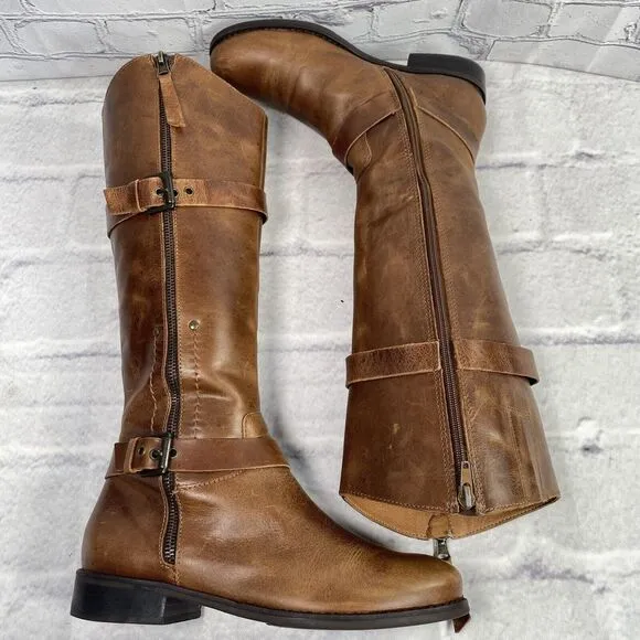 Matisse Militia‎ Distressed Brown Leather Riding Boots Women's Size 7.5 M