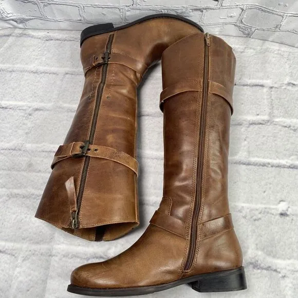 Matisse Militia‎ Distressed Brown Leather Riding Boots Women's Size 7.5 M