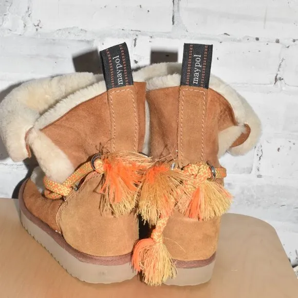 MAYPOL Anthropologie Shearling Fur Lined Suede Perfect Winter Boots Size 8