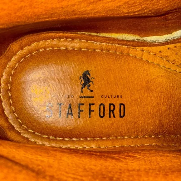 Men's Brown Leather Brogue Boots. Stafford Leather Wingtip Boots.