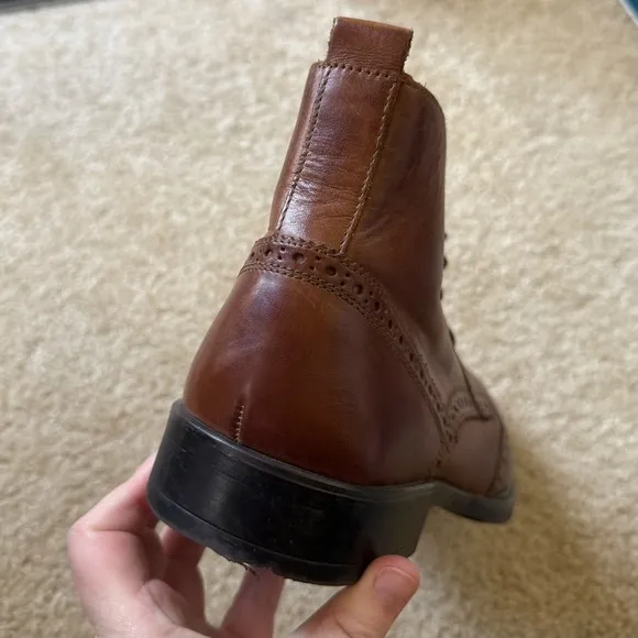 Men's Brown Leather Brogue Boots. Stafford Leather Wingtip Boots.