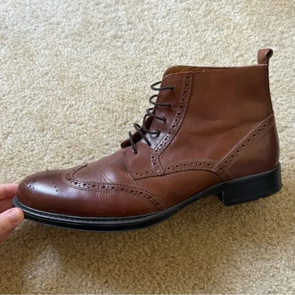 Men's Brown Leather Brogue Boots. Stafford Leather Wingtip Boots.