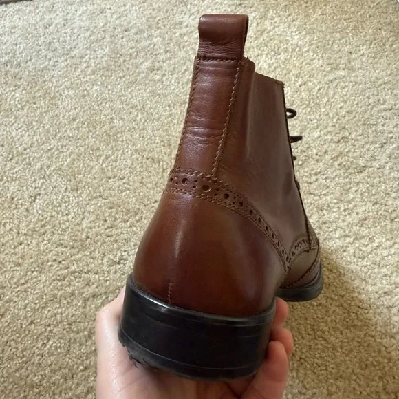 Men's Brown Leather Brogue Boots. Stafford Leather Wingtip Boots.