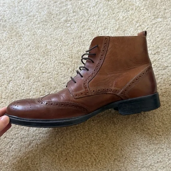Men's Brown Leather Brogue Boots. Stafford Leather Wingtip Boots.