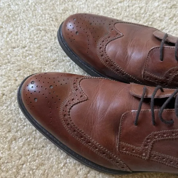 Men's Brown Leather Brogue Boots. Stafford Leather Wingtip Boots.