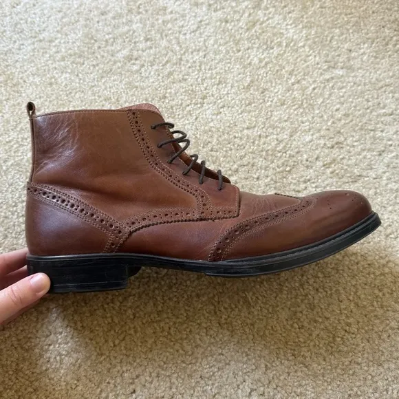 Men's Brown Leather Brogue Boots. Stafford Leather Wingtip Boots.