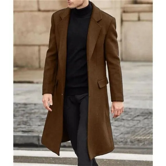 Men's Casual Trench Coat Slim Fit Brown