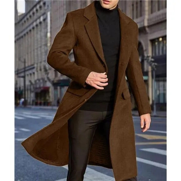 Men's Casual Trench Coat Slim Fit Brown