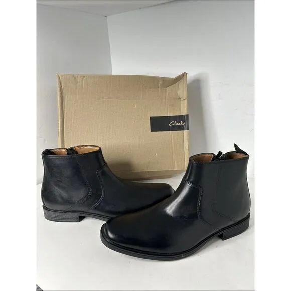 Men's Clark's Vanek Mid Black Leather Boots Size 10 M