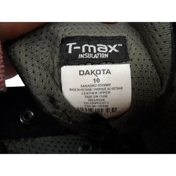 Men's Dakota 529 T-Max Insulated Leather Work Boots Black Size 10 Durable