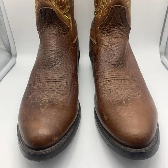 Men's Double-H 12D M Brown &amp; Yellow Leather Western Cowboy Boots Model DH4417