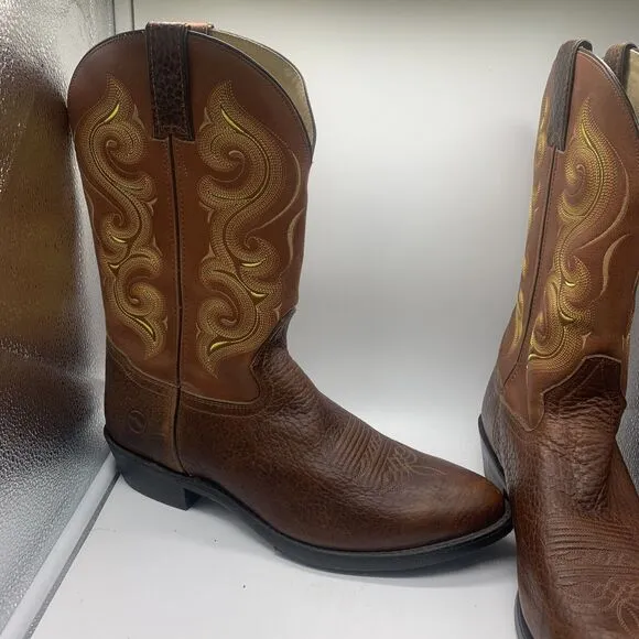 Men's Double-H 12D M Brown &amp; Yellow Leather Western Cowboy Boots Model DH4417