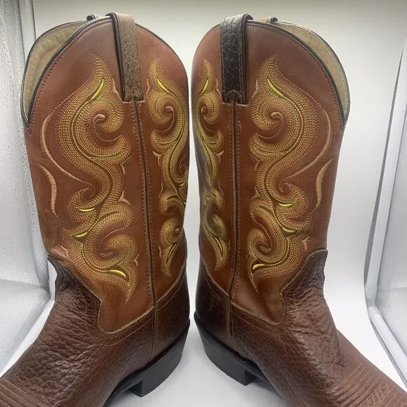 Men's Double-H 12D M Brown &amp; Yellow Leather Western Cowboy Boots Model DH4417