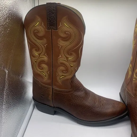 Men's Double-H 12D M Brown &amp; Yellow Leather Western Cowboy Boots Model DH4417