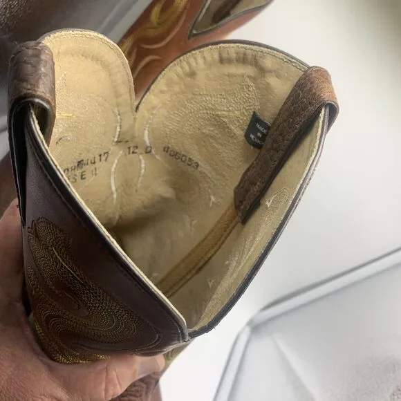 Men's Double-H 12D M Brown &amp; Yellow Leather Western Cowboy Boots Model DH4417