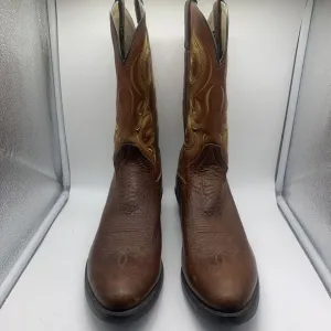 Men's Double-H 12D M Brown &amp; Yellow Leather Western Cowboy Boots Model DH4417