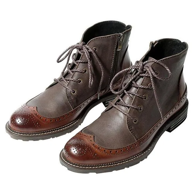 Men's Handmade Full Grain Leather Round Toe Lace Up Boots
