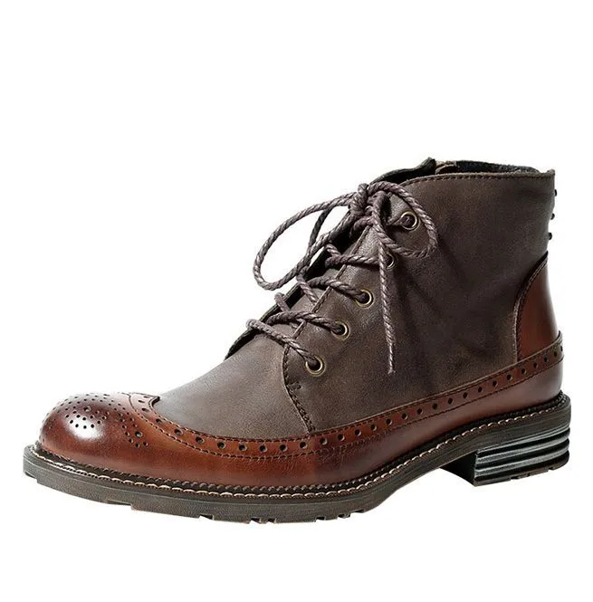 Men's Handmade Full Grain Leather Round Toe Lace Up Boots