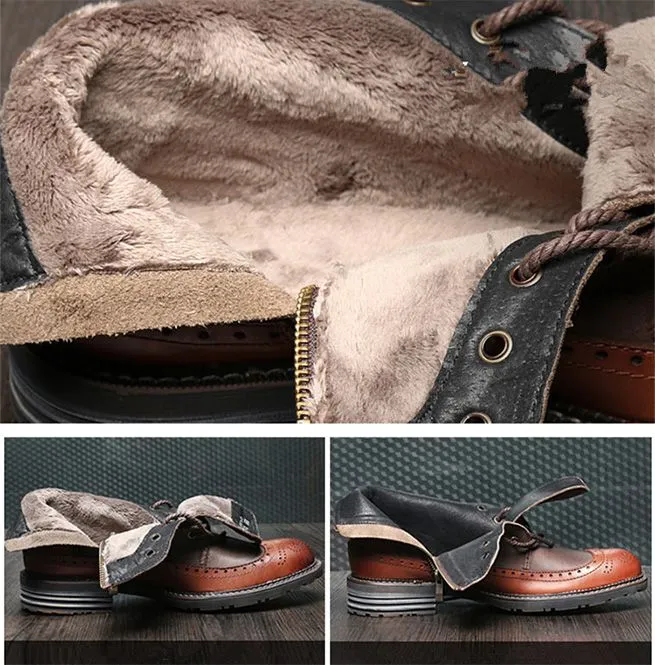 Men's Handmade Full Grain Leather Round Toe Lace Up Boots