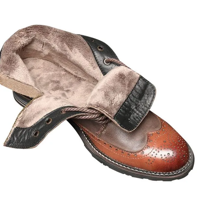 Men's Handmade Full Grain Leather Round Toe Lace Up Boots