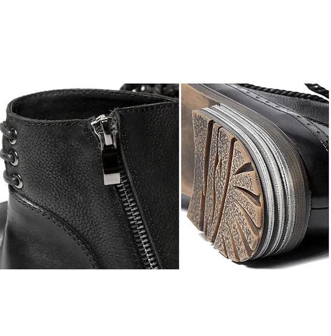 Men's Handmade Full Grain Leather Round Toe Lace Up Boots