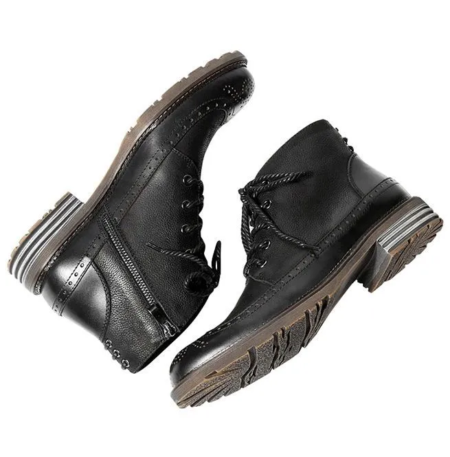 Men's Handmade Full Grain Leather Round Toe Lace Up Boots
