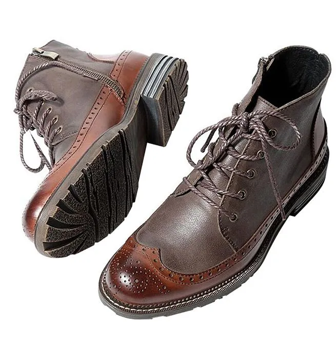 Men's Handmade Full Grain Leather Round Toe Lace Up Boots