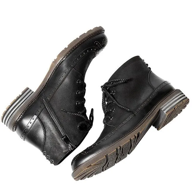 Men's Handmade Full Grain Leather Round Toe Lace Up Boots